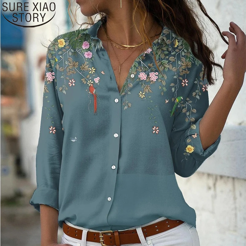 2024 nuova primavera autunno moda Casual camicia con bottoni larghi camicia a maniche lunghe con stampa floreale Vintage donna top vestiti Blusas