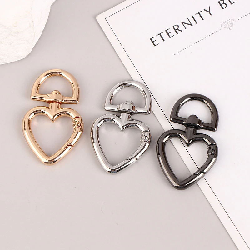 5Pcs/Lot Peach Heart Shape Metal Spring Clasp Carabiner Key Ring Connectors For DIY Keychain Snap Clasp Jewelry Accessories