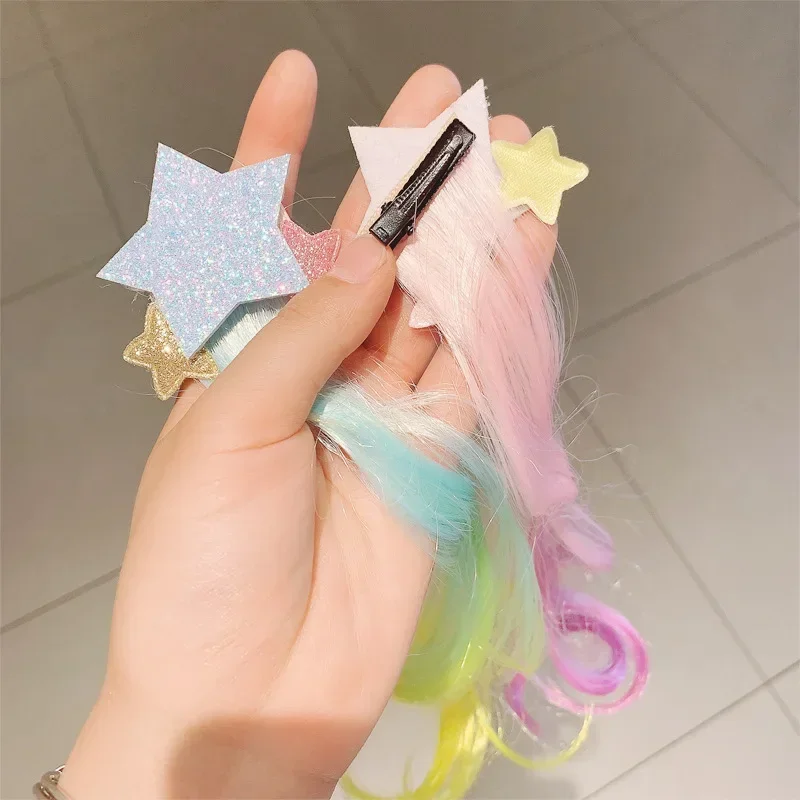 Korean New Kids Cute Cartoon Pentagram Hair Clip Children Wig Colorful Headwear Girls Kids Hair Accessories Hot