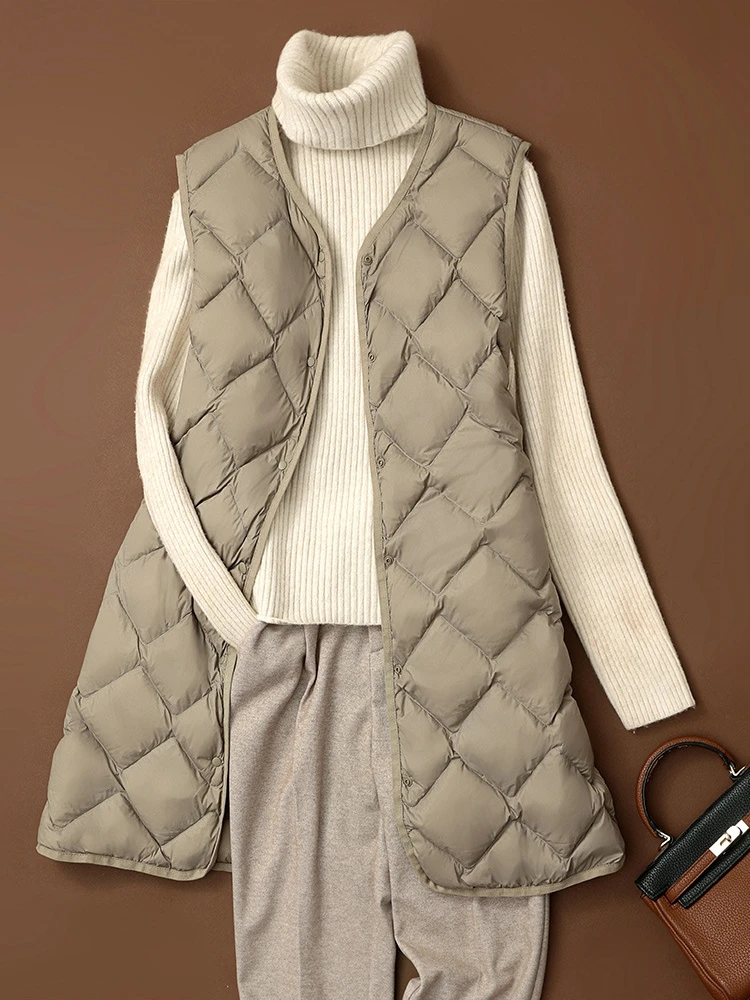 NewBang Long Ultra Light Down Vest Women Duck Down Vests Female Diamond Warm Lighteight O-neck Coat