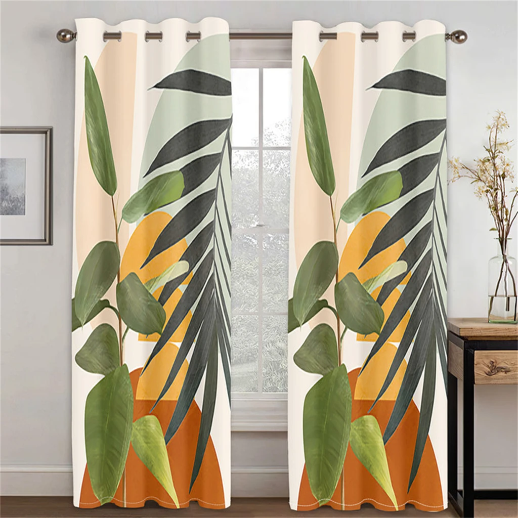 

Modern Minimalist Style Plant Green Leaf Willow Leaf Curtains 2 Panel Living Room Bedroom Kitchen Balcony Kids Room Decor