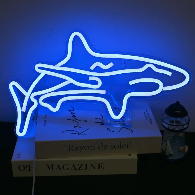 

Shark Neon Sign LED Ocean Dolphin Bedroom Blue Neon Sign USB Powered for Boys Gift Living Room Store Hotel Bar Party