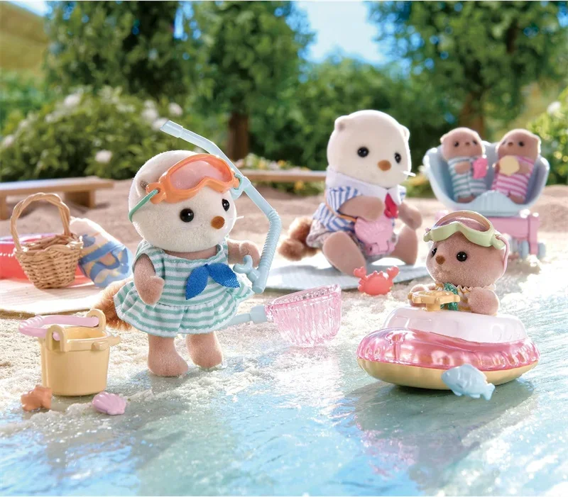 Sylvanian Families Action Figures Sea Otter Family Set A Et Anime Girl Pvc Figures Toy Room Decoration Birthday Gift Kids Toy