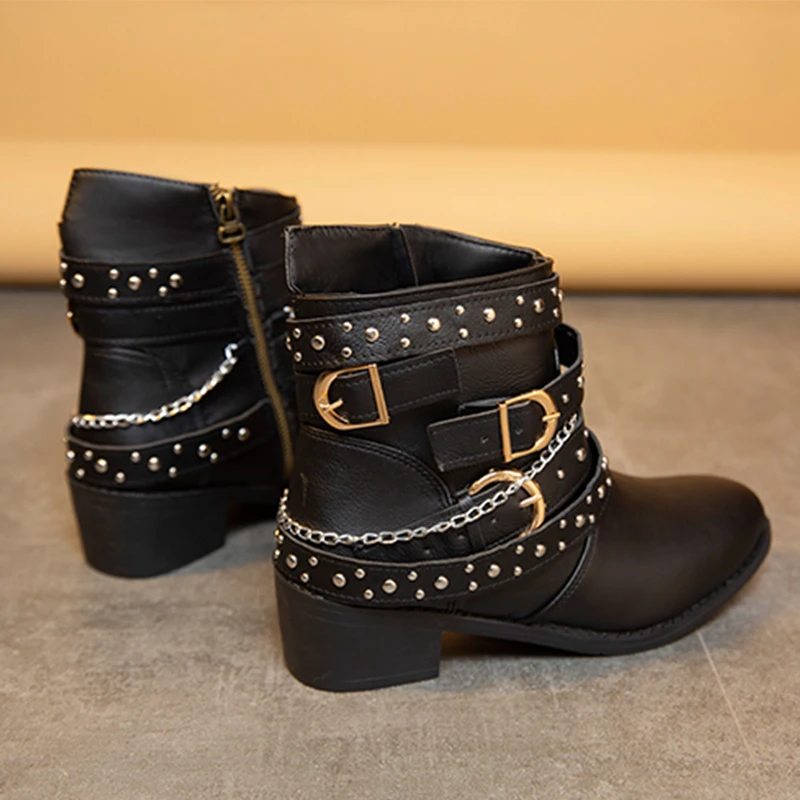 مصمم كعب الأحذية النسائية مشبك أحذية امرأة مكتنزة تشيلسي الأحذية 2025 الشتاء موضة زيو أحذية بوت قصيرة Mujer الجلود بوتاس #3