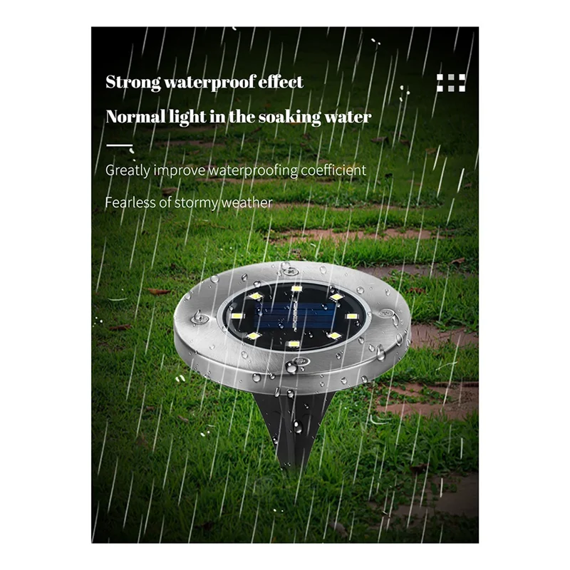 AF89-4Pcs Наземные фонари Улучшенные солнечные наземные фонари, 8 светодиодных водонепроницаемых дисковых фонарей для сада