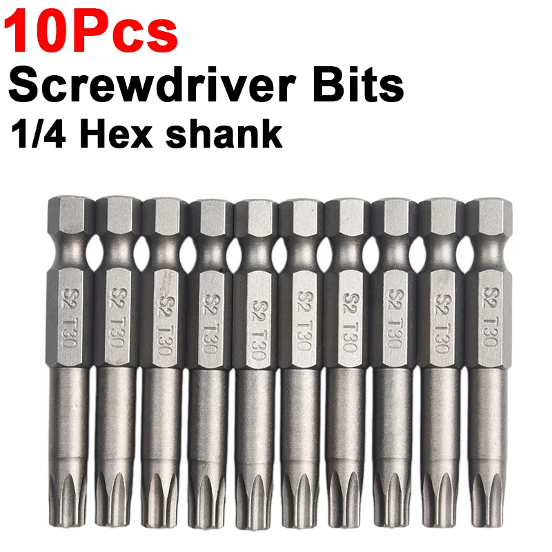 10Pcs 50mm T30 Magnetic Screwdriver Bits 1/4