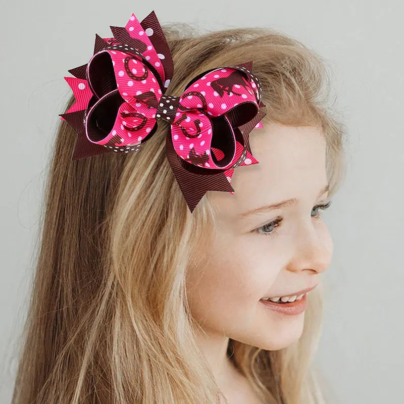 Fashion Ribbon Print Hair Bows Clips For Girls Cute Cowboy Hairpins Barrettes Kids Headwear Handmade Hair Accessories