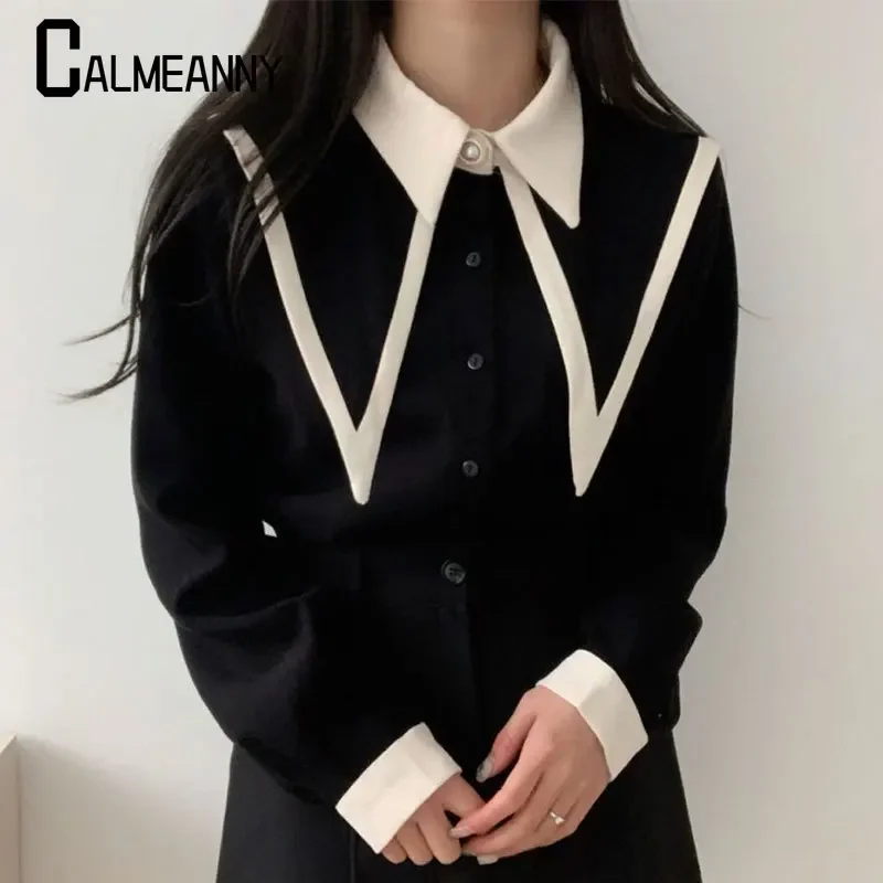 Camicie da donna 2023 primavera autunno nuovo elegante vintage manica lunga da donna colletto alla Peter Pan fascino moda edizione coreana top retrò