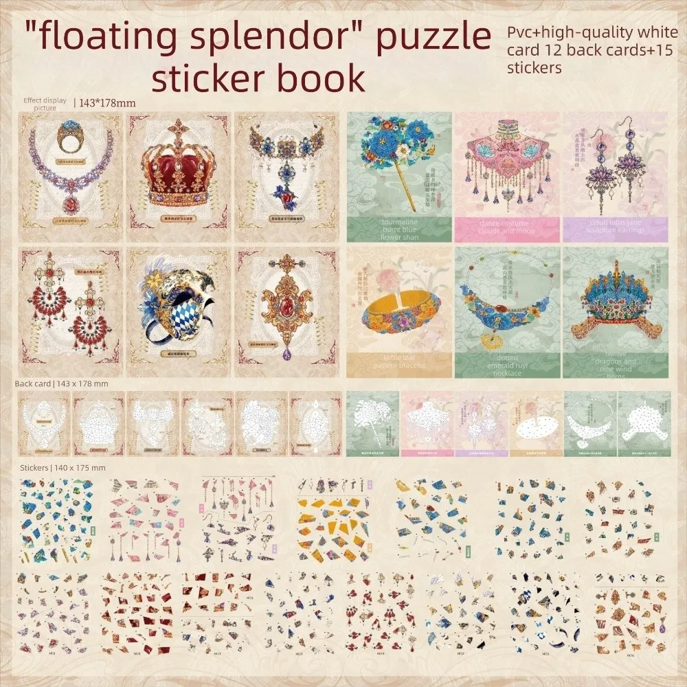 

3D Gemstone Collage Jewelry Landscape Stickers Vintage Gorgeous Luxurious Gemstones Miniature Scenes DIY Pocket Cabin