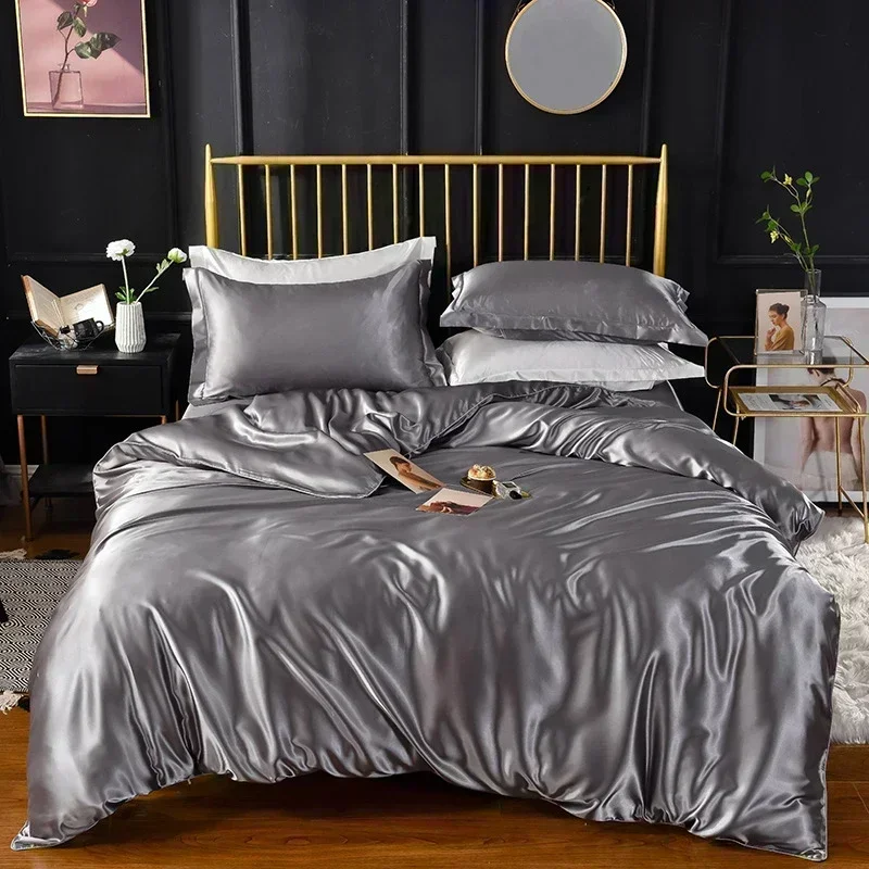 Juego de funda nórdica Queen de alta gama, juego de cama tamaño King, suave y sedoso, de poliéster, liso, individual y doble