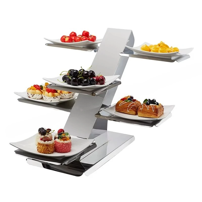 steel beveled three-layer 16-grid space-saving buffet rack dessert rack display rack suitable for hotel catering restaurants