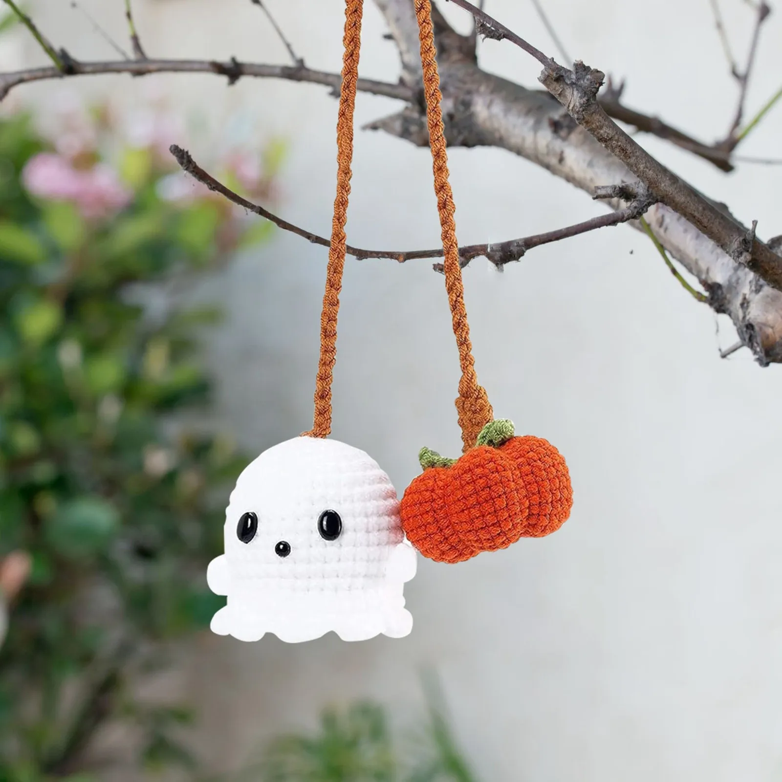 

Halloween Car Accessories Crochet Pumpkin Car Mirror Hanging Accessories For Women Teens Animal Charm Car Decor Crochet Gift