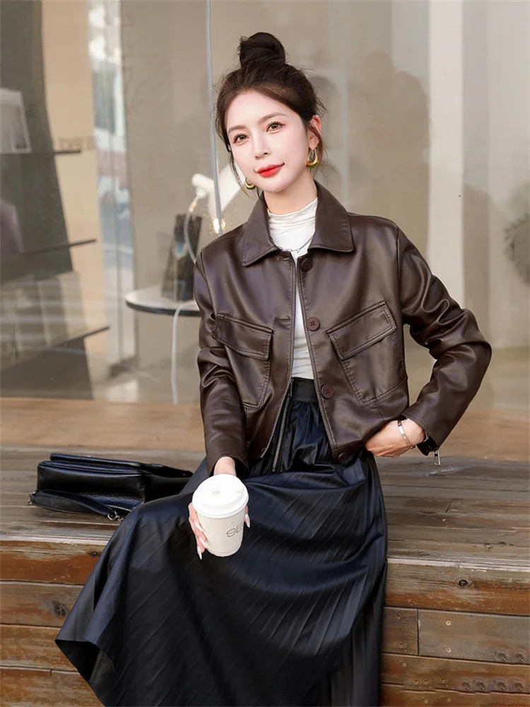 Giacca Casual da Donna Effetto Snellente, Trendy in Ecopelle, Nuova Collezione Autunno 2024, Comoda e Stile Biker