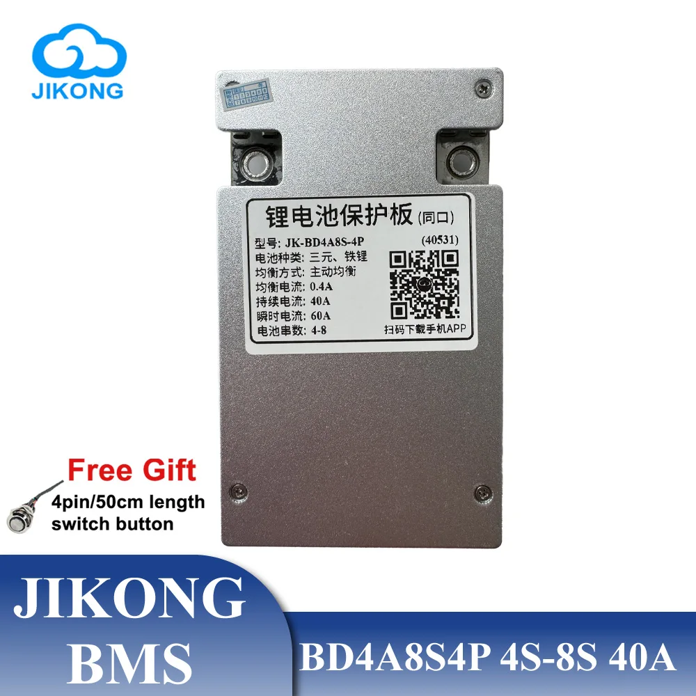 JIKONG BMS JK BD4A8S4P 0.4A Active Balance 4S 5S 6S 7S 8S 40A 12V 24V BT APP for Li-ion Lifepo4 Management System Ebike Escooter