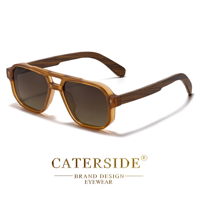 CATERSIDE Polarisierte Piloten-Sonnenbrille für Herren, UV400, Premium-TR-Rahmen und Holzbügel, Retro-Sonnenbrille im quadratischen Design zum Fahren und Angeln – Detail 17