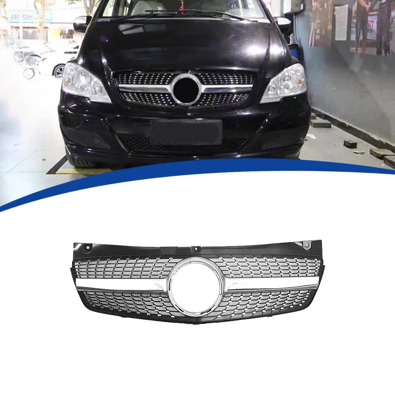 

For Viano W639 2011-2014 Front Grille Diamond Star Style ABS Replacement Racing Grill Bumper Mesh Facelift Exterior Car Parts