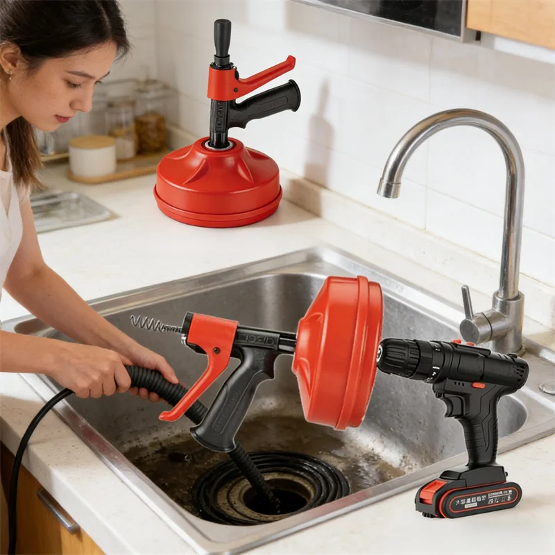 

Drainage and Dredging Artifact Manual & Electric Drill Compatible Drain Cleaner for Sink Toilet Shower Kitchen Bathroom