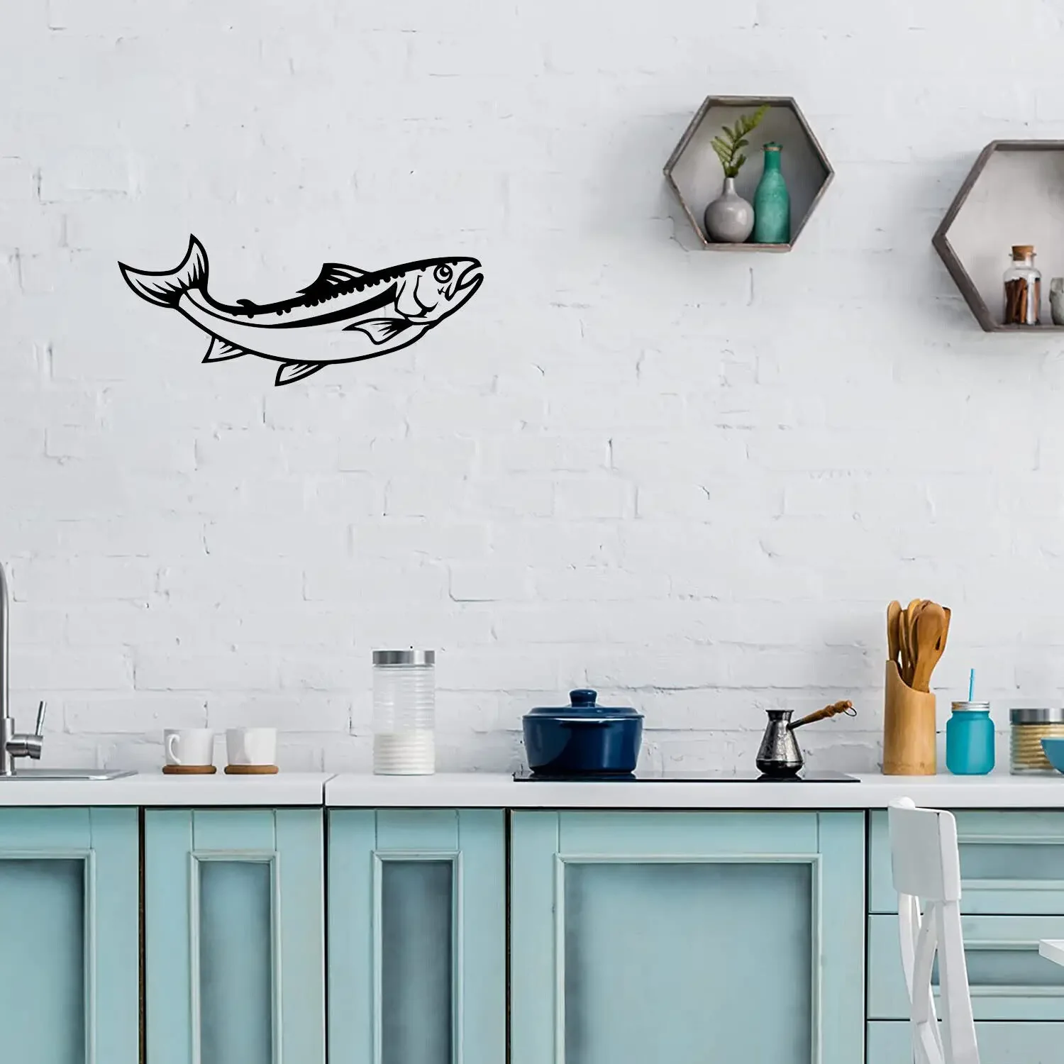 Salmon Bass Trout Jumping Fish Metal Plaque Iron Crafts Hanging Art Home Living Room Patio Indoor Hanging Sculpture