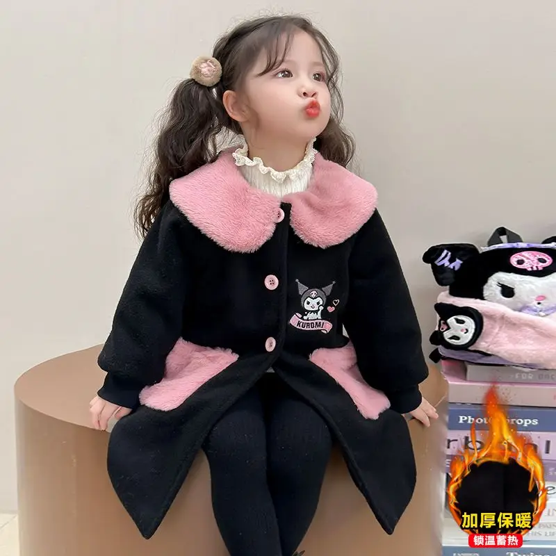 

Новинка 2024 года, утепленное пальто Kuromi с героями мультфильмов Sanrio для девочек, кавайная осенне-зимняя новая теплая куртка, корейские теплые модные топы в стиле аниме