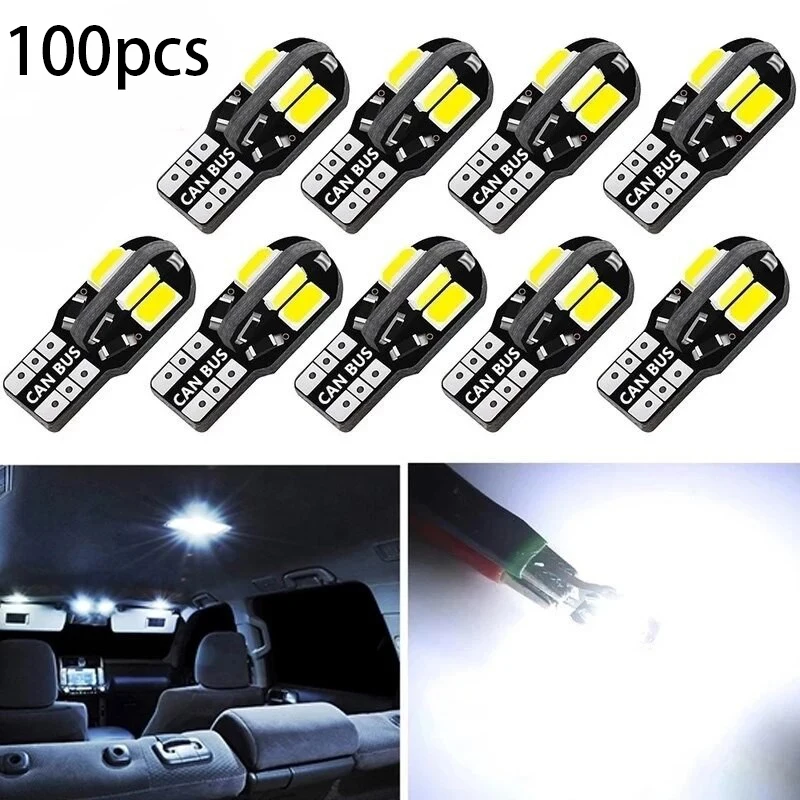 

100pcs W5W T10 5730 8SMD LED Bulbs Canbus 12V LED Car Interior Map Dome Lights Parking Light Auto Signal Lamp