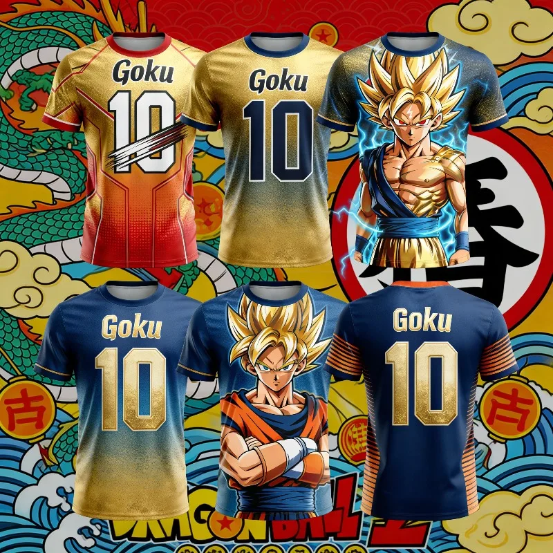 2026 Summer Dragon Ball Super Saiyan Goku Graphic Football Jersey  Sports Dry Quickly Men's T-Shirt Kid's Training Clothing Tee