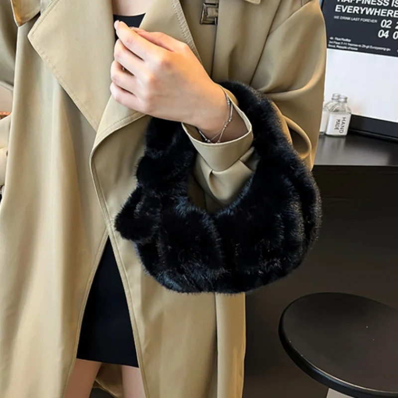 المرأة الفاخرة أفخم مخلب لطيف القوس على شكل حقيبة يد سماعة محفظة نسائية للعملات المعدنية موضة فو الفراء بلون لينة مطوي سحابة حقيبة #5