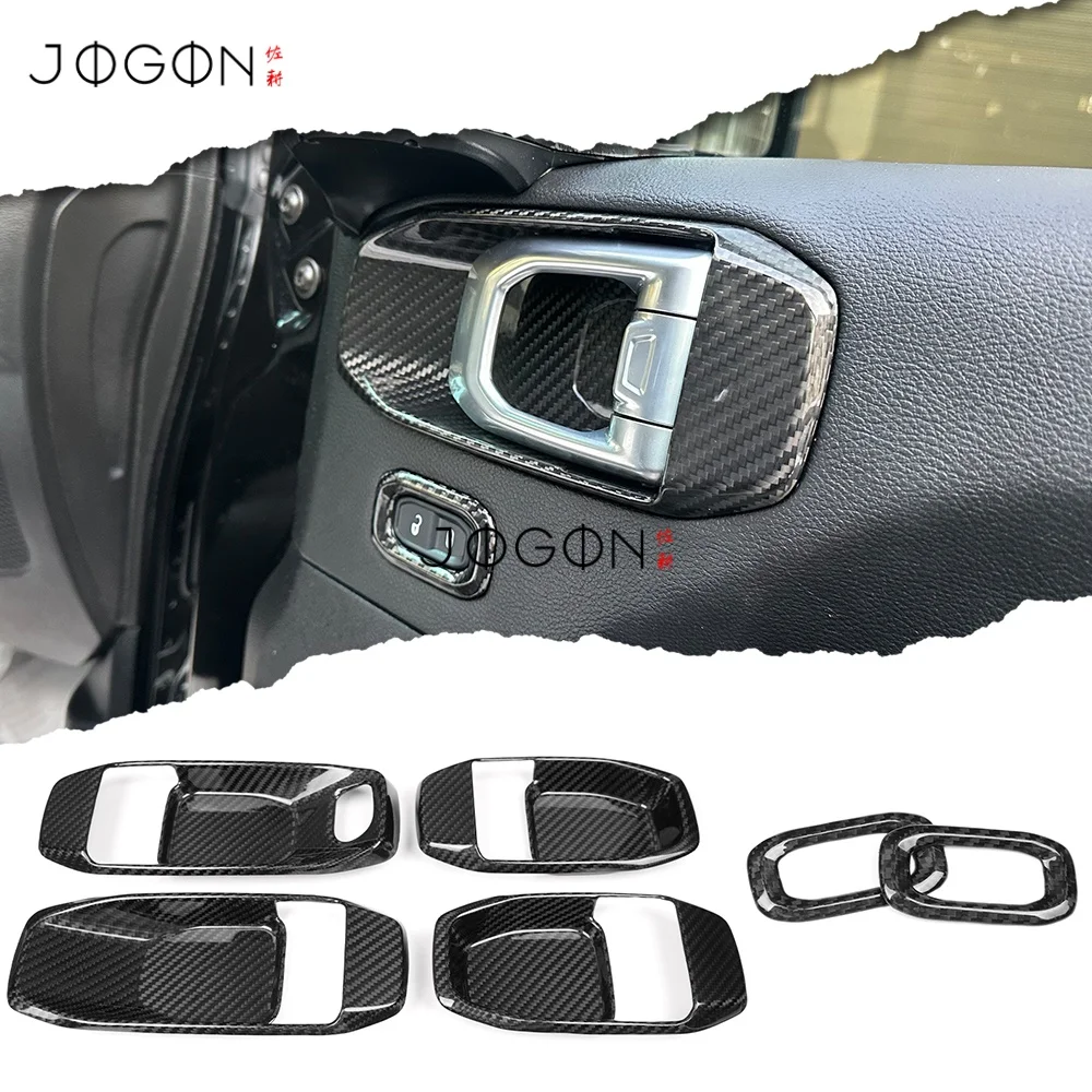

6Pcs For Jeep Wrangler JL JLU Gladiator JT 2019-2025 Carbon Car Interior Door Handle Panel & Door Lock Switch Frame Cover Trim