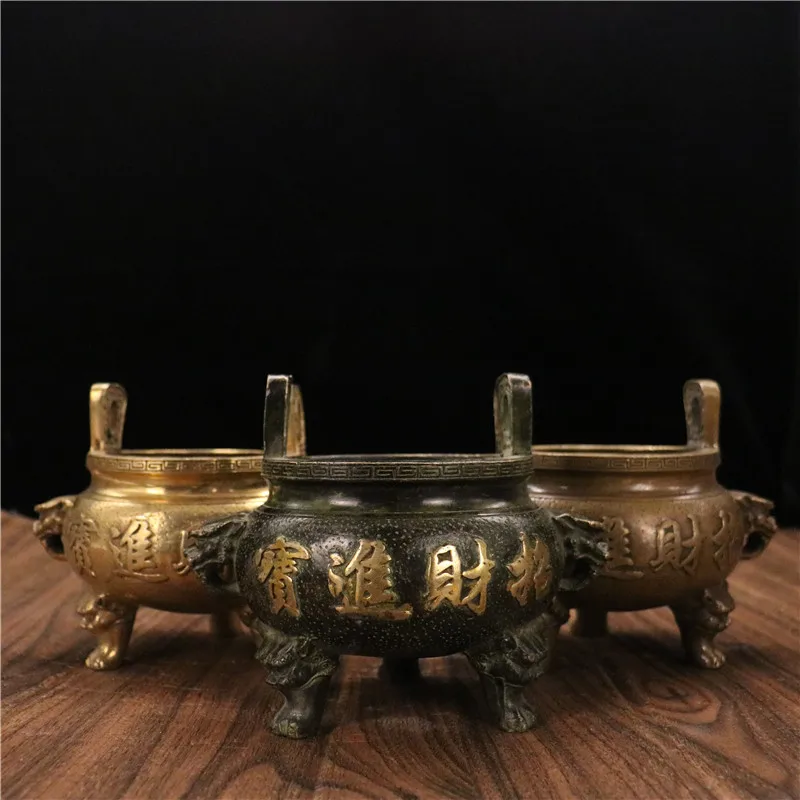 Pure copper, felicitous wish of making money, word FU, Classical Incense burner, Buddha worship, worship the God of wealth~