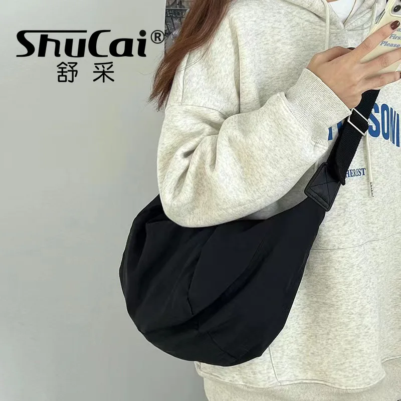 New Slanting Cross Large Dumpling Bag Personalized Feather Cotton Trend Female Single Shoulder Crossbody Canvas Bag