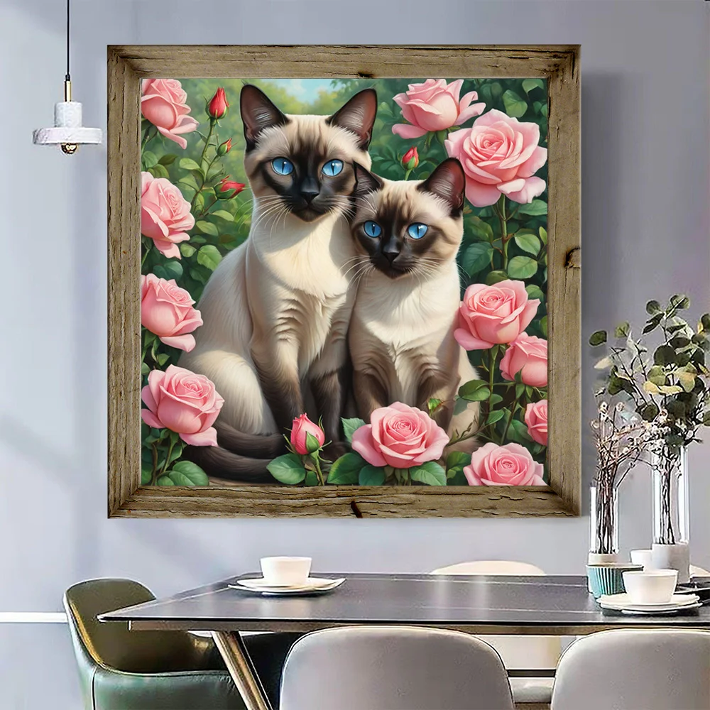 Gato nas flores pintura diamante novo 2024 diy quadrado completo diamante incrustado bordado dos desenhos animados bonito animal arte decoração para casa presentes