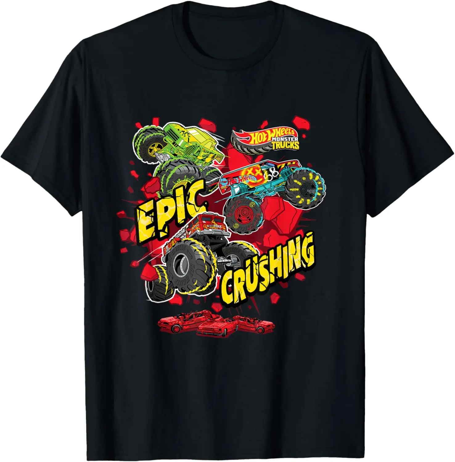 Monster Trucks - Epic Crushing T-Shirt 100% Cotton Trendy Y2K Short-Sleeve Tee-Soft, Quick-Drying, Moisture-Wicking; Ideal
