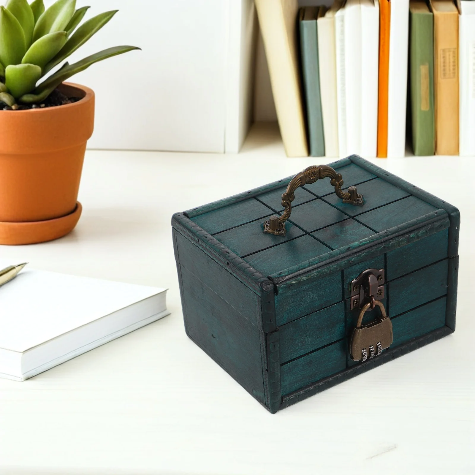 

Decorative Rustic Wooden Box - Large Compartment Storage Case for Jewelry Keepsakes Vintage Style Desktop Organizer Retro Home