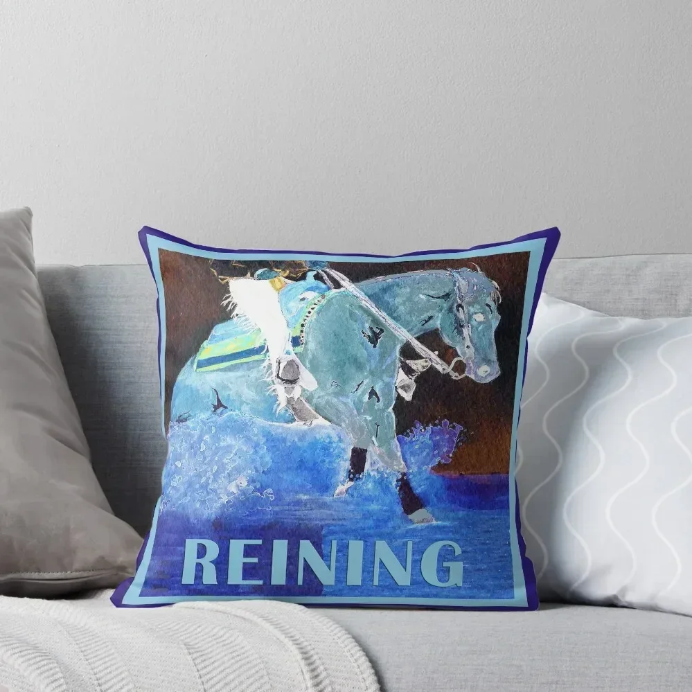 Reining Horse Watercolor In Blue Throw Pillow sleeping pillows Bed pillowcases Pillow Decor pillow