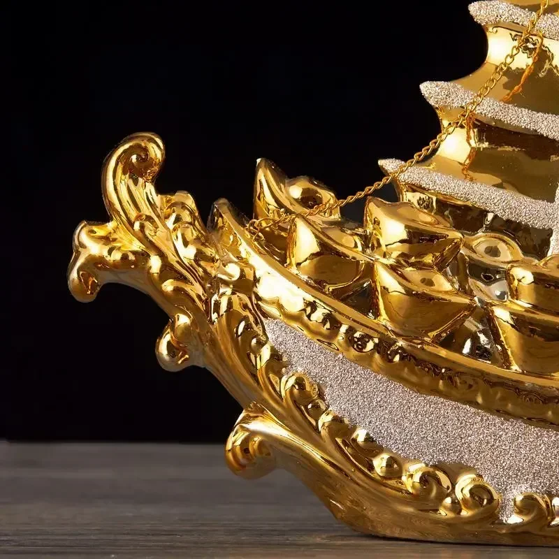 Chinese Electroplated Smooth Sailing Dragon Boat Zhenzhai Turtle Home Livingroom Furnishing Decoration Office Sculpture Crafts