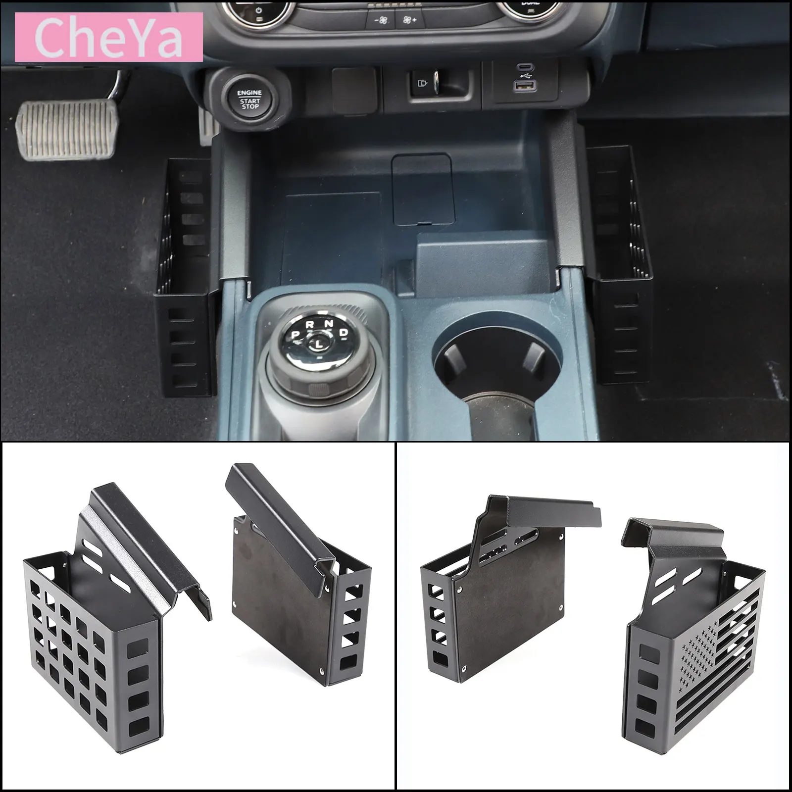 cheya Car Central Storage Box for Ford Maverick 2022- Gear Storage Basket Trim Black Aluminum Alloy Storage Accessories