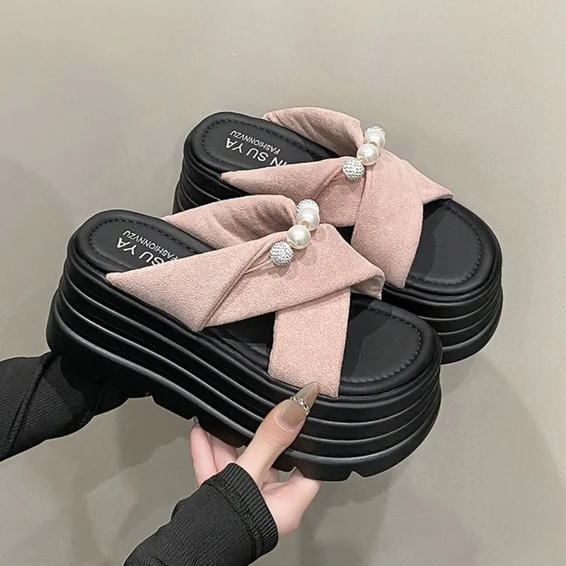 أحذية مصممين النعال النسائية منصة الشرائح الصخر الزيتي الإناث 2025 Sabot الصيف أحذية الشاطئ السيدات النعال صنادل أرضية النساء #2