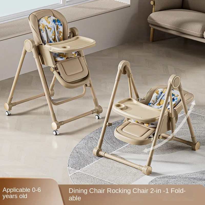 Portable Baby High Chair 2 in 1 Foldable Swing Chair Multi Function Feeding Seat with Adjustable Height Universal Wheels