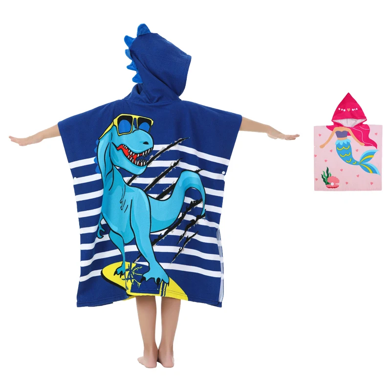 Dinosaur Beach Towel with Hood for 3-10 Years Boys and Girls Hooded Towels Bath Robe for Kids with Drawstring Bag