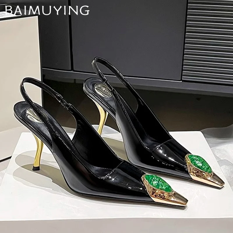

Crystal Shallow Women Sandals Fad Pointed Toe High Heels Slingback Shoes Women 2025 Trend Spring Pumps Dress Party Lady Zapatos