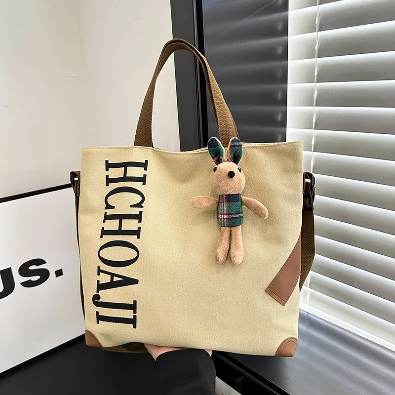 

Large Capacity Bag Female Cute Canvas Bag Fall/winter Shoulder Bag College Student Class Commute Tote Bag