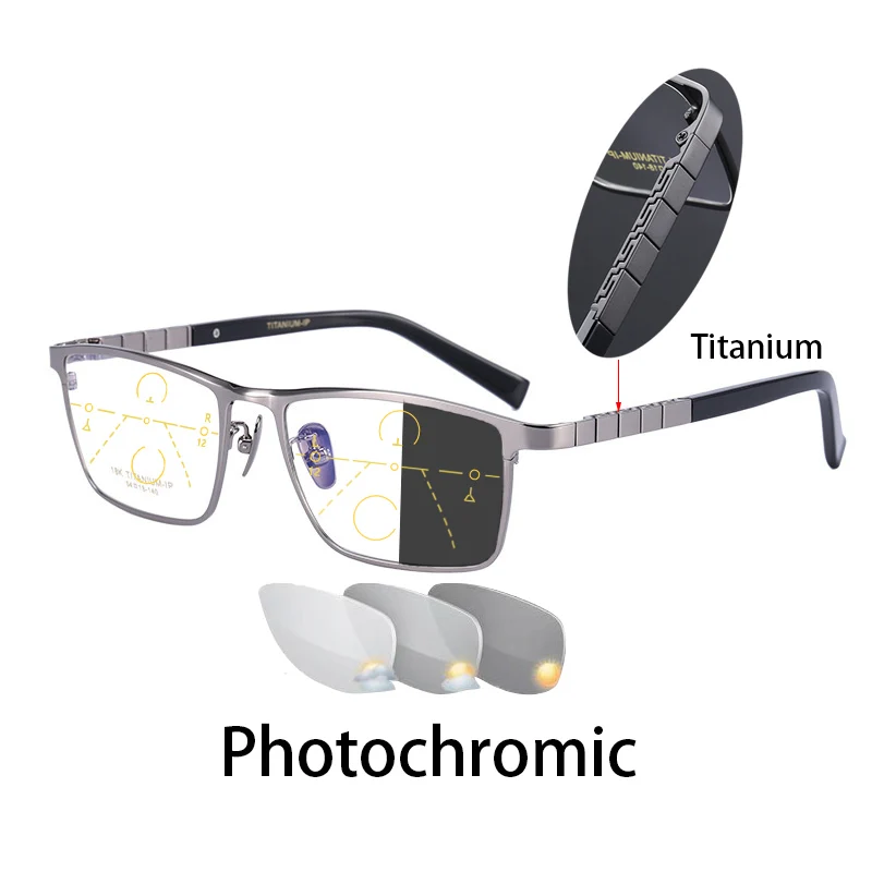 

Progressive Multifocal Indoor And Outdoor Reading Glasses Ultralight Business Full Frame Smart Photochromic Presbyopic Glasses