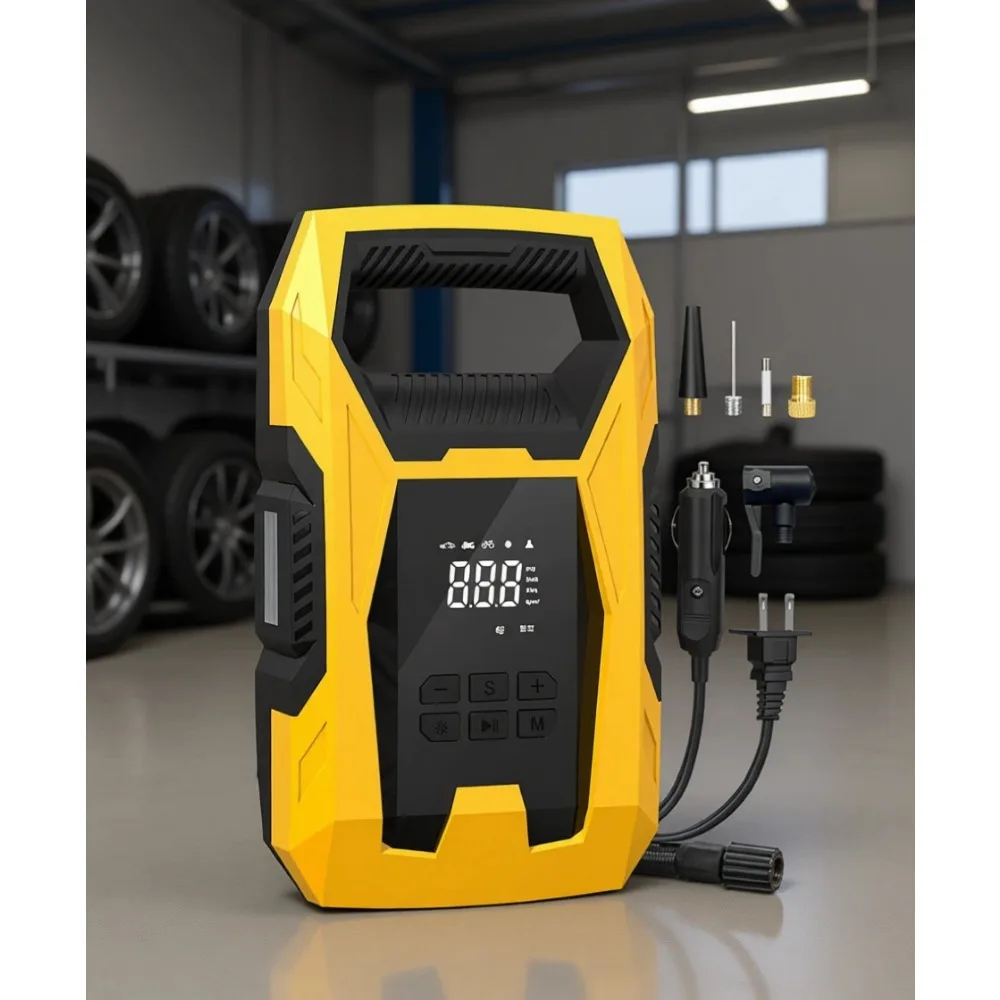 

Portable Dual Power Tire Inflator with Pressure Gauge Auto Shutoff for Car Motorcycle Bicycle