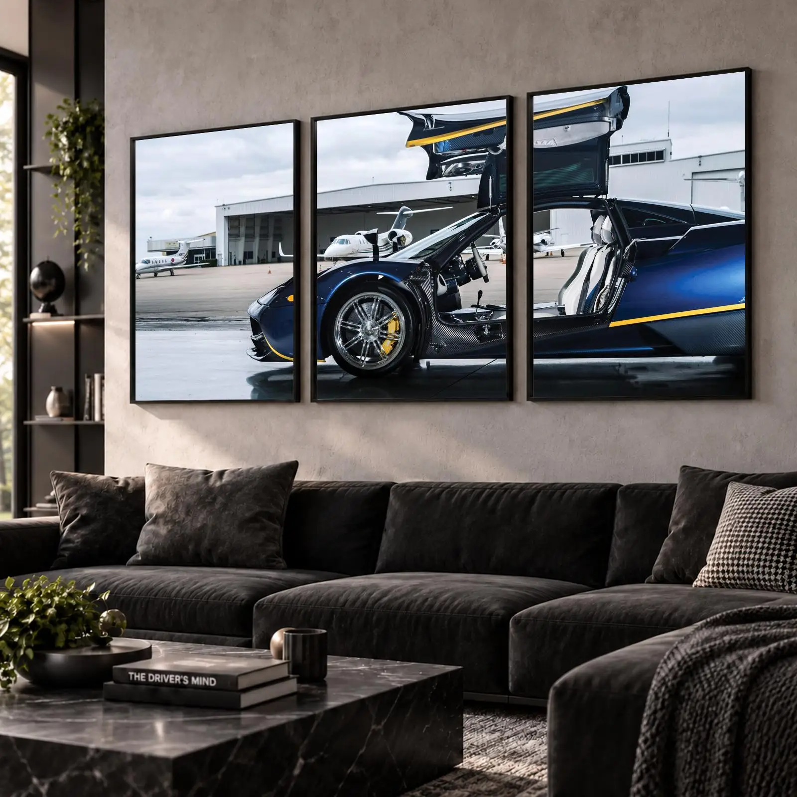 Hangar Exotic Car Scene Painting Calligraphy Wall Art Canvas Poster Collection Prints for Bedroom Living Room Home Decoration