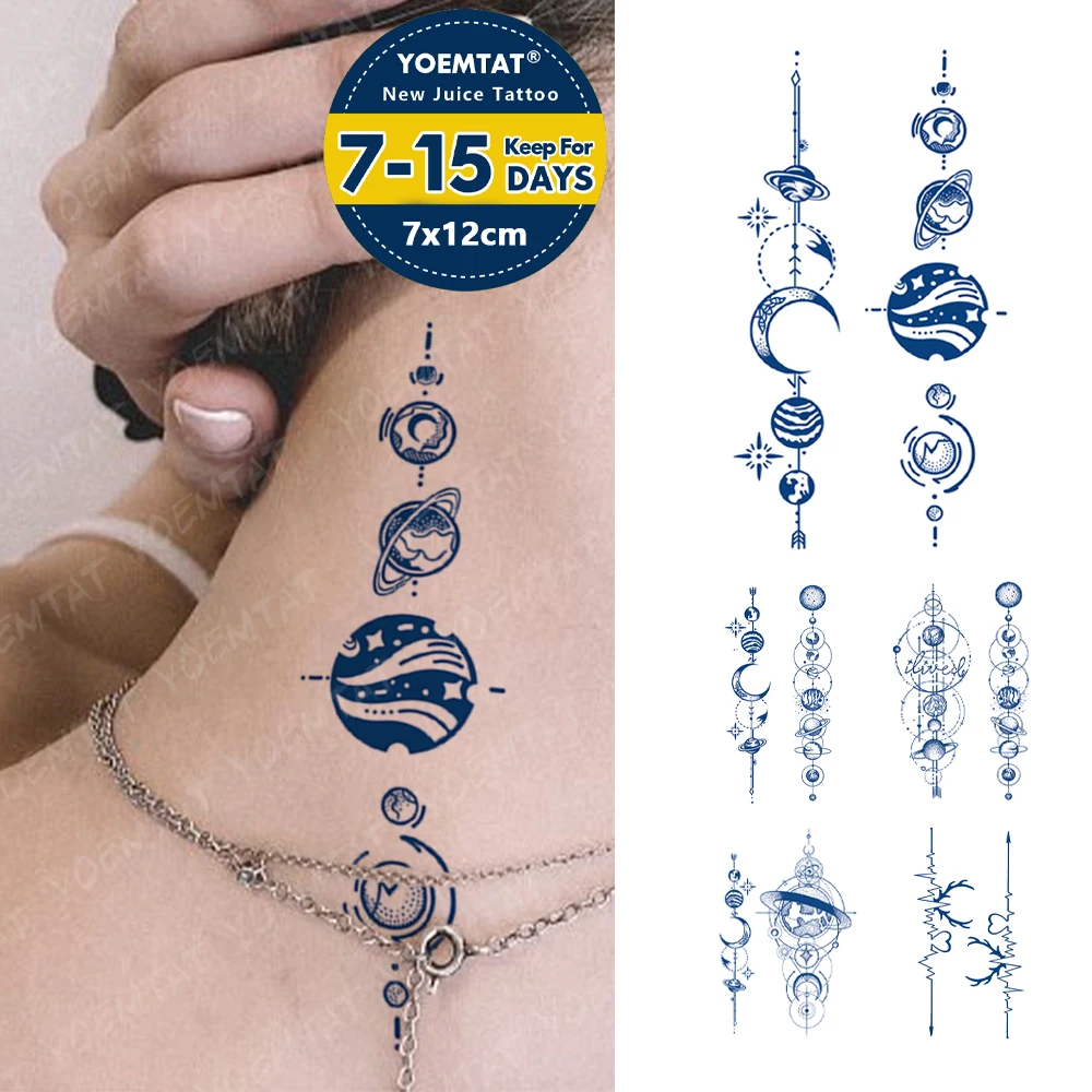 Juice Ink Lasting Waterproof Temporary Tattoo Sticker Universe Planet Star Semi Permanent Fake Tatoo Body Art Men Women Arm Hand