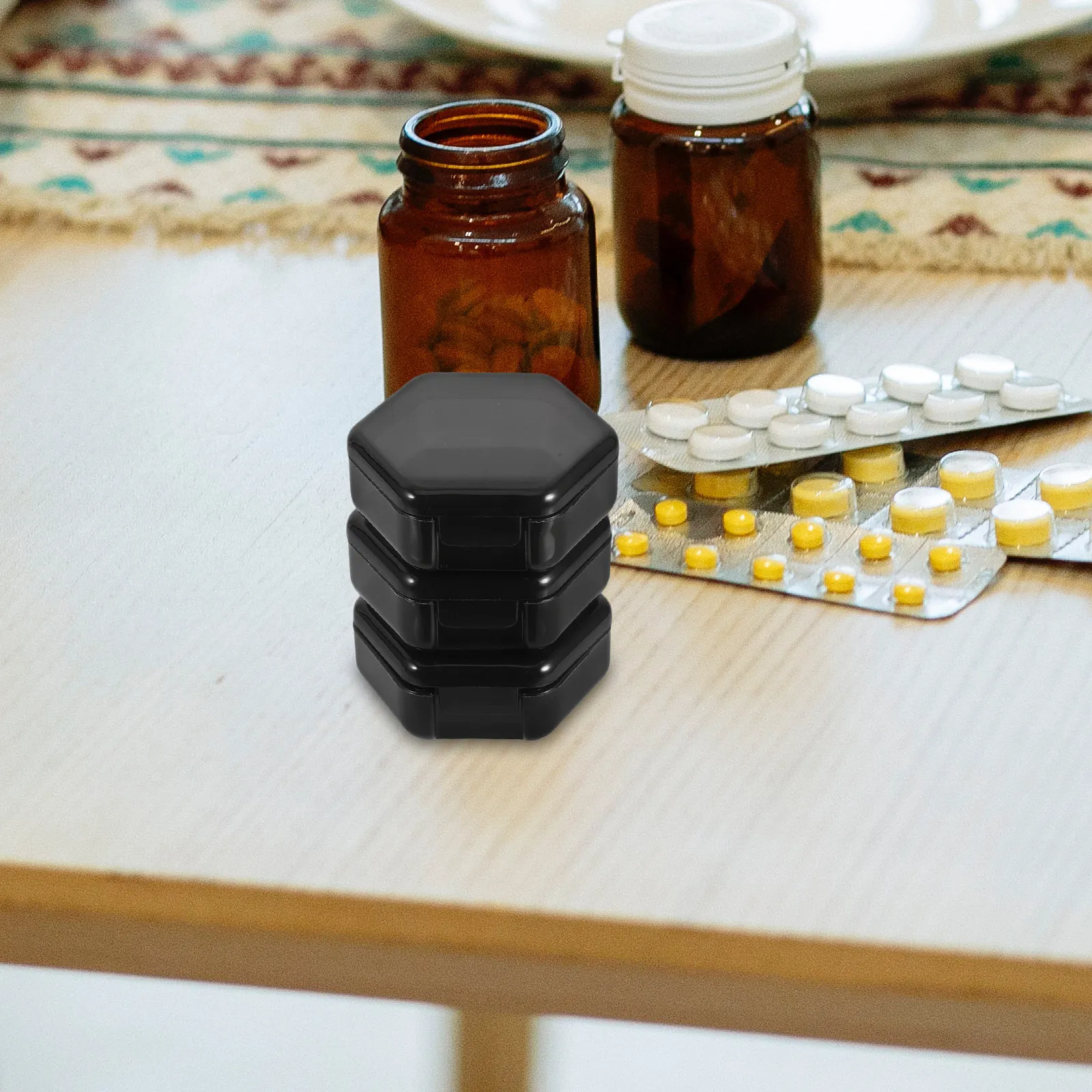 3Pcs Portable Pill Organizer Box Small Hexagonal Medicine Holder Mini Travel Pill Storage Case for Supplement