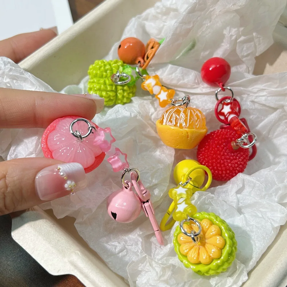 

3D Fresh Fruit Mobile Phone Charms Realistic Edible-Style Designs School Bag Accessories Orange, Durian, Jackfruit, Hawthorn Fru
