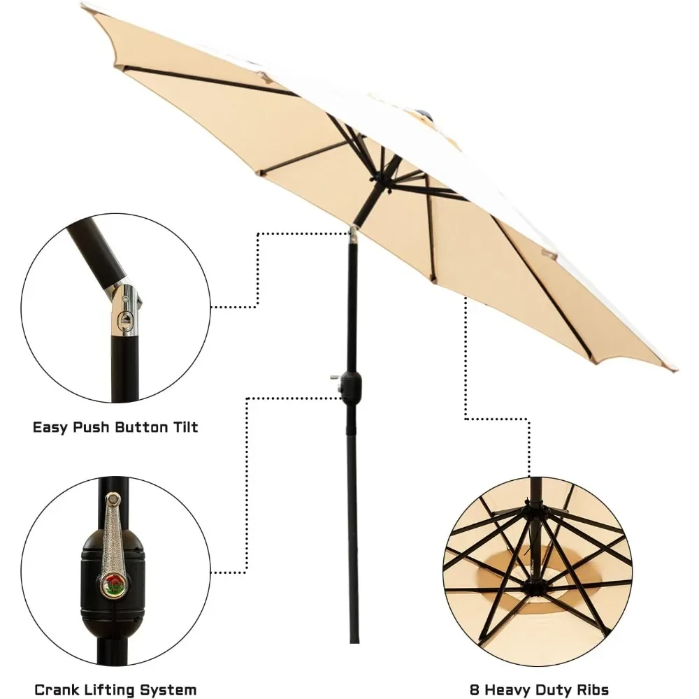 9ft Patio Umbrella Outdoor Garden Table Umbrellas with Tilt Adjustment and Crank 8 Ribs for Garden Deck Backyard Pool