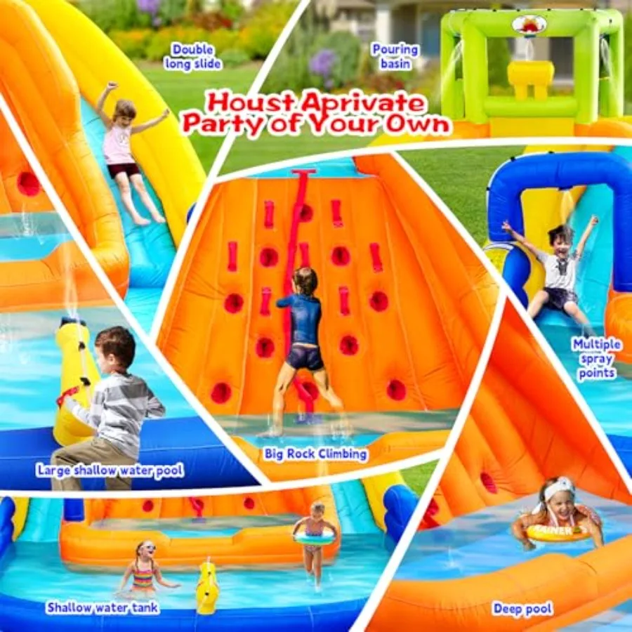 Casa gonfiabile per rimbalzo con scivolo d'acqua con secchio d'acqua Parete rampicante per piscina profonda con castello gonfiabile in corda con ventilatore d'aria