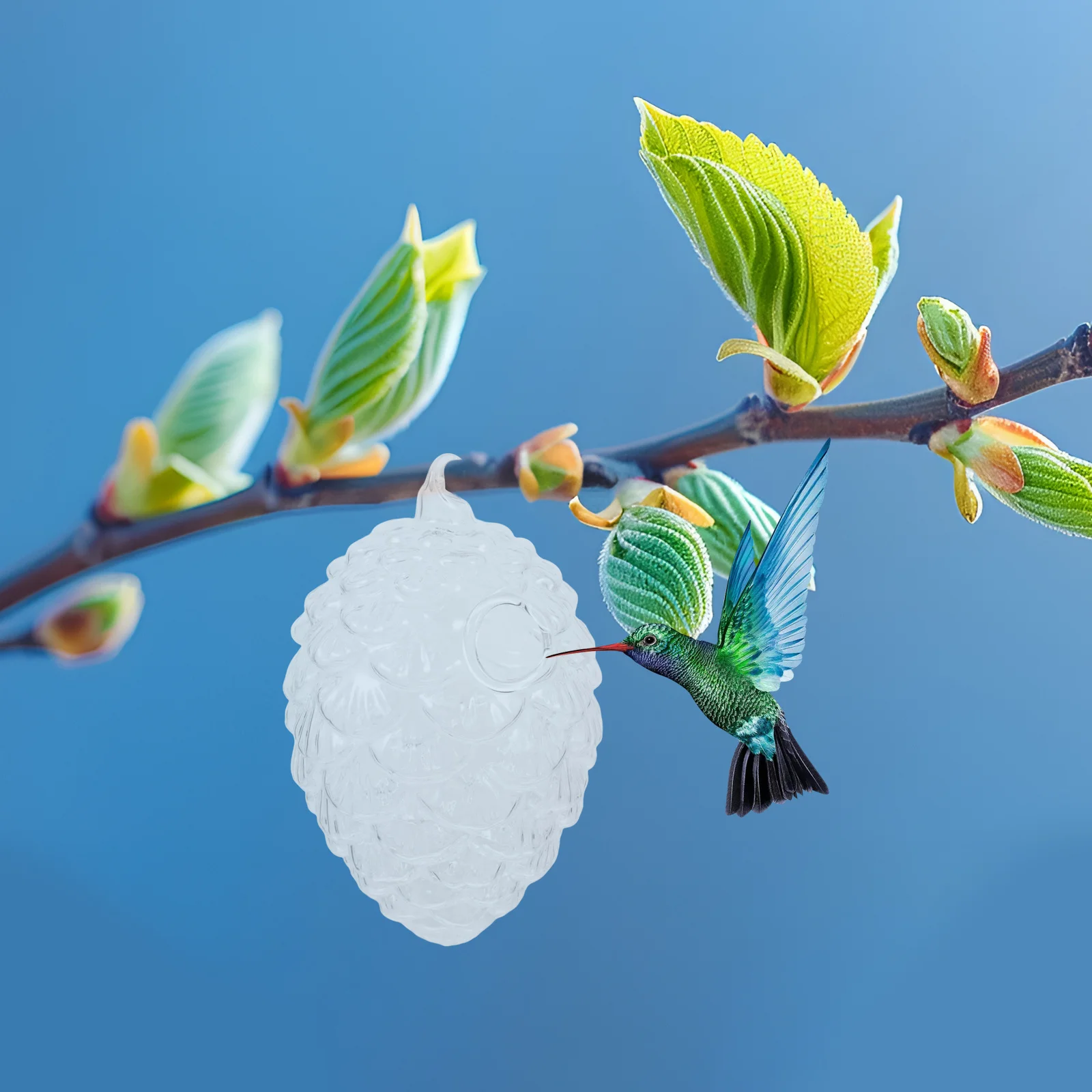 

Hand Blown Glass Pinecone Hummingbird Feeder Transparent Hanging Outdoor Garden Bird Feeder Squirrel Proof Finch Parakeet Budgie