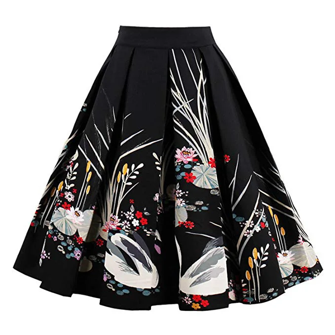 

Women's Vintage Cotton Print Skirt High Waist A-Line Midi Skirt Summer Faion Street Sle Cotton Fabric f-length Skirt